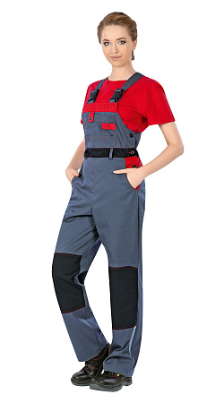 Летний полукомбинезон женский Восток-Сервис-Леди Спец, из смесовой ткани, серый с красным и черным Летний полукомбинезон женский Восток-Сервис-Леди Спец, из смесовой ткани, серый с красным и черным