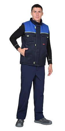 Зимний жилет мужской Сириус-Фаворит, смесовая ткань, темно-синий с васильковым