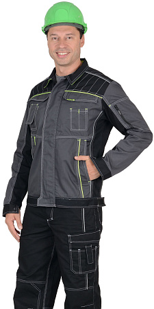 Летняя куртка мужская Сириус Престиж, темно-серая с лимонным кантом, из ткани Rodos  