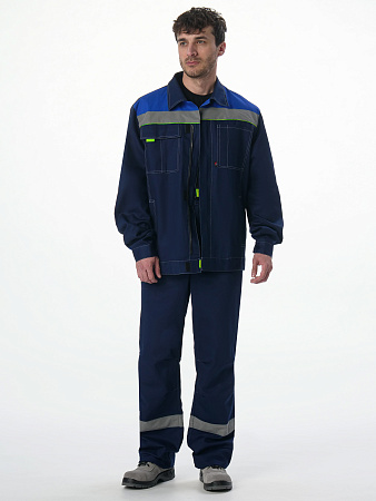 Летний костюм мужской Факел-Флофт-1 СОП с брюками, темно-синий с васильковым