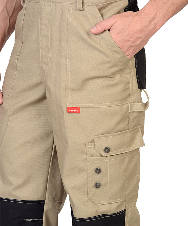 Летний полукомбинезон мужской Сириус-Вест-Ворк, бежевый с черным Летний полукомбинезон мужской Сириус-Вест-Ворк, бежевый с черным