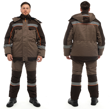 Зимний костюм мужской Эталон-Берген с брюками, бежевый с т. коричневым