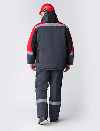Зимний костюм мужской Факел-Вектрон-2 с полукомбинезоном, серый с черным и красным