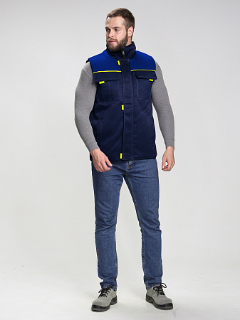 Зимний жилет мужской Факел-Флофт, смесовая ткань, темно-синий с васильковым