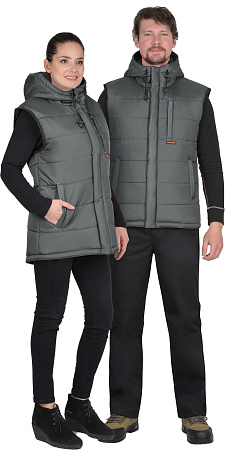 Зимний жилет универсальный Сириус-Зодиак, из полиэстера, с капюшоном, серый