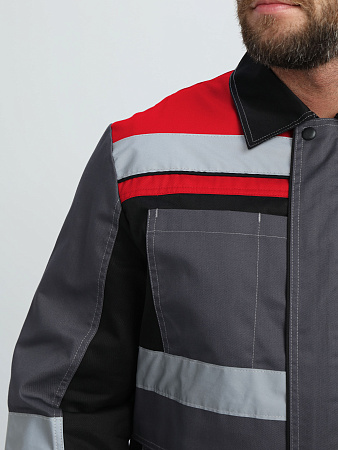 Летний костюм мужской Факел-Виват-1 Премиум с брюками, серый с черным и красным Летний костюм мужской Факел-Виват-1 Премиум с брюками, серый с черным и красным