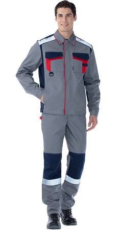 Летний костюм мужской Авангард-Барит с брюками, серый с синим и красным