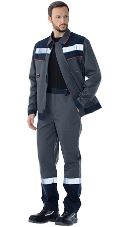 Летний костюм мужской Авангард-Джокер с брюками, серый с синим и оранжевым