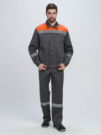 Летний костюм мужской Факел-Лигор-1 СОП, с брюками, темно-серый с оранжевым