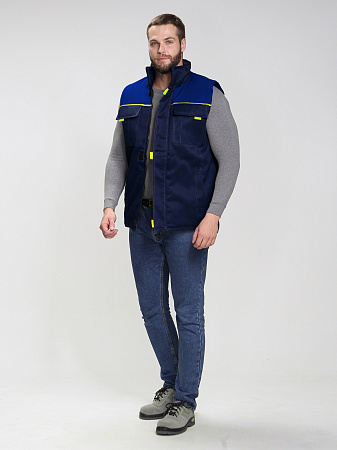 Зимний жилет мужской Факел-Флофт, смесовая ткань, темно-синий с васильковым