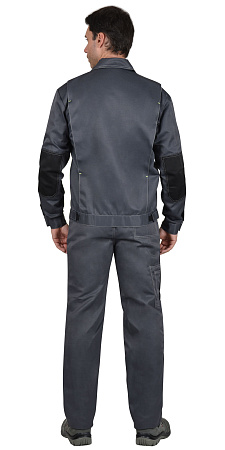Летний костюм мужской Сириус-Фаворит с полукомбинезоном, из ткани Гретта, тёмно-серый с черным и лимонным кантом Летний костюм мужской Сириус-Фаворит с полукомбинезоном, из ткани Гретта, тёмно-серый с черным и лимонным кантом