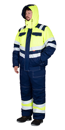 Зимний костюм мужской Сириус-Навигатор-2, с полукомбинезоном, синий с лимонным Зимний костюм мужской Сириус-Навигатор-2, с полукомбинезоном, синий с лимонным