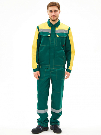 Летний костюм мужской Факел-Сфера-2 с полукомбинезоном, зеленый с желтым Летний костюм мужской Факел-Сфера-2 с полукомбинезоном, зеленый с желтым