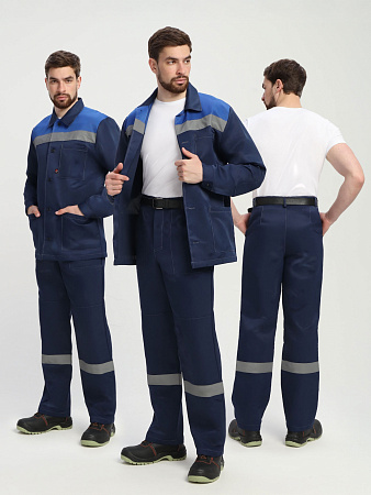 Летний костюм мужской Факел-Стандарт СОП усиленный, с брюками, синий с васильковым Летний костюм мужской Факел-Стандарт СОП усиленный, с брюками, синий с васильковым