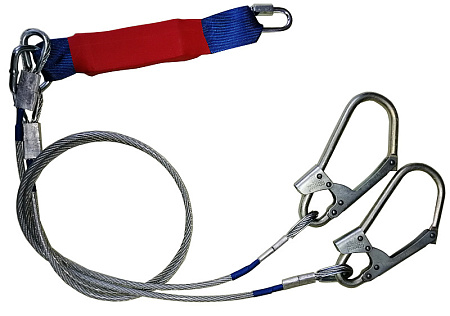 Строп аБд+К50+Кс (стальной трос) двойной с амортизатором 2 бол.+1 соед.кар. 1,5м Строп аБд+К50+Кс (стальной трос) двойной с амортизатором 2 бол.+1 соед.кар. 1,5м