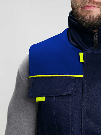 Зимний жилет мужской Факел-Флофт, смесовая ткань, темно-синий с васильковым