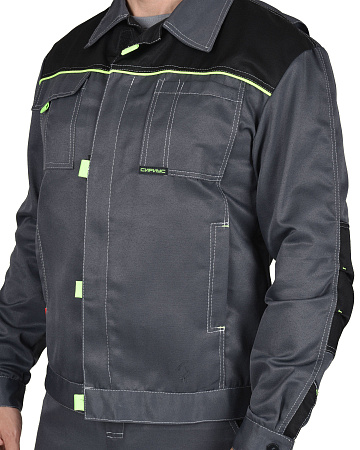 Летний костюм мужской Сириус-Фаворит с полукомбинезоном, из ткани Гретта, тёмно-серый с черным и лимонным кантом Летний костюм мужской Сириус-Фаворит с полукомбинезоном, из ткани Гретта, тёмно-серый с черным и лимонным кантом