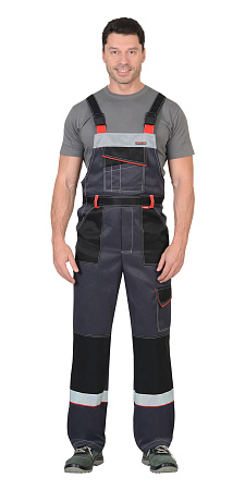 Летний костюм мужской Сириус-Полином с полукомбинезоном, темно-серый со св.серым черным и красным