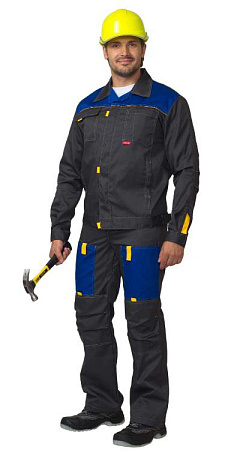 Летний костюм мужской Сириус-Фаворит с полукомбинезоном, из ткани Гретта, тёмно-серый с васильковым Летний костюм мужской Сириус-Фаворит с полукомбинезоном, из ткани Гретта, тёмно-серый с васильковым