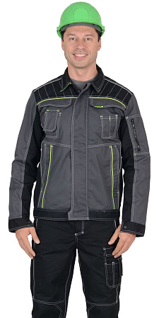 Летняя куртка мужская Сириус Престиж, темно-серая с лимонным кантом, из ткани Rodos  