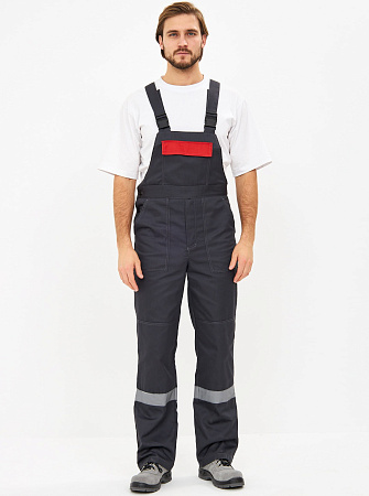 Летний костюм мужской Факел-Лигор-2 Премиум с СОП с полукомбинезоном, темно-серый с красным 