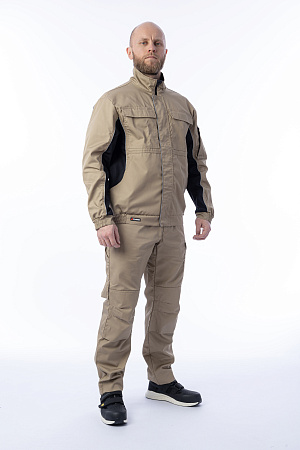 Летний костюм мужской Brodeks KS 201 + KS 301, бежевый с черным Летний костюм мужской Brodeks KS 201 + KS 301, бежевый с черным