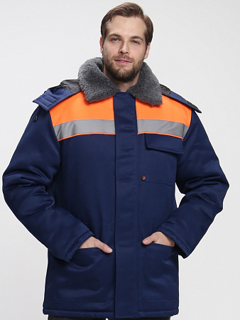 Зимняя куртка мужская Факел Факел-Квайл, темно-синяя с оранжевым