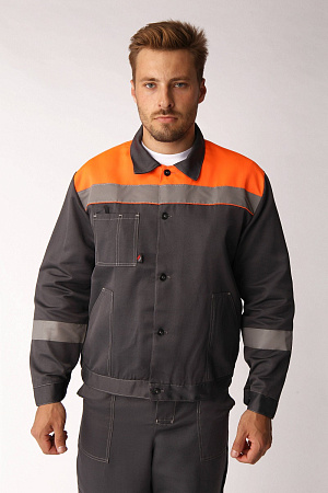 Летний костюм мужской Факел-Легион-2 с полукомбинезоном, темно-серый с оранжевым Летний костюм мужской Факел-Легион-2 с полукомбинезоном, темно-серый с оранжевым