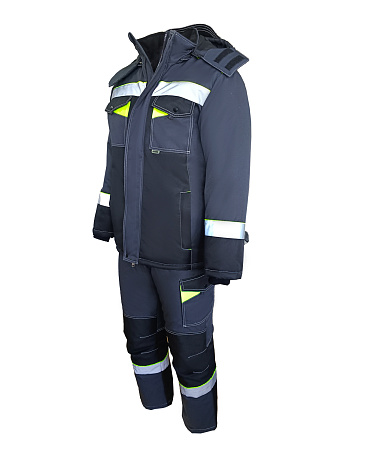 Зимний костюм мужской Эталон-Орегон-Мембрана с полукомбинезоном, темно-серый с черным  и лимонным