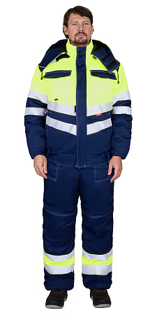 Зимний костюм мужской Сириус-Навигатор-2, с полукомбинезоном, синий с лимонным Зимний костюм мужской Сириус-Навигатор-2, с полукомбинезоном, синий с лимонным