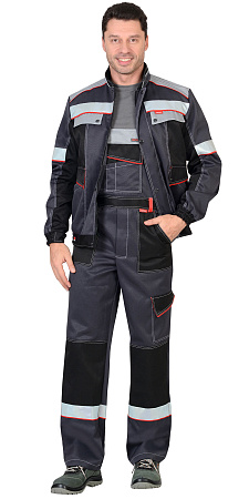 Летний костюм мужской Сириус-Полином с полукомбинезоном, темно-серый со св.серым черным и красным