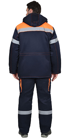 Зимний костюм мужской Сириус-Лидер-М с полукомбинезоном, из смесовой ткани,синий с оранжевым Зимний костюм мужской Сириус-Лидер-М с полукомбинезоном, из смесовой ткани,синий с оранжевым