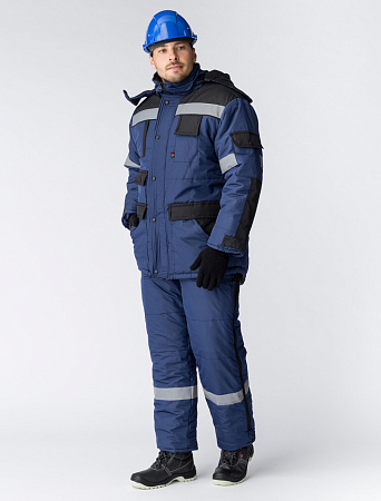 Зимний костюм мужской Факел-Беркорт с полукомбинезоном, темно-синий с черным