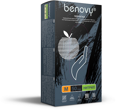 Перчатки Benovy™ нитриловые 50пар, черные