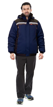 Зимняя куртка мужская Сириус-Практик, короткая, темно-синяя с черным и оранжевым кантом Зимняя куртка мужская Сириус-Практик, короткая, темно-синяя с черным и оранжевым кантом