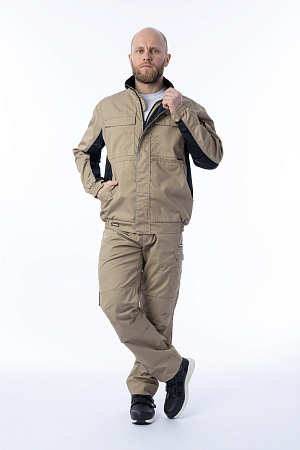 Летний костюм мужской Brodeks KS 201 + KS 301, бежевый с черным Летний костюм мужской Brodeks KS 201 + KS 301, бежевый с черным