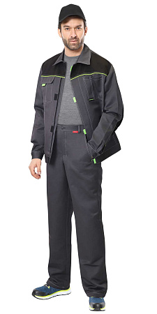 Летний костюм мужской Сириус-Фаворит с брюками, тёмно-серый с черным и лимоным кантом Летний костюм мужской Сириус-Фаворит с брюками, тёмно-серый с черным и лимоным кантом