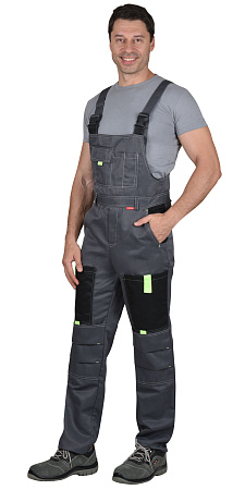 Летний костюм мужской Сириус-Фаворит с полукомбинезоном, из ткани Гретта, тёмно-серый с черным и лимонным кантом Летний костюм мужской Сириус-Фаворит с полукомбинезоном, из ткани Гретта, тёмно-серый с черным и лимонным кантом