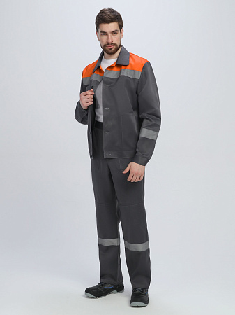 Летний костюм мужской Факел-Лигор-1 СОП, с брюками, темно-серый с оранжевым