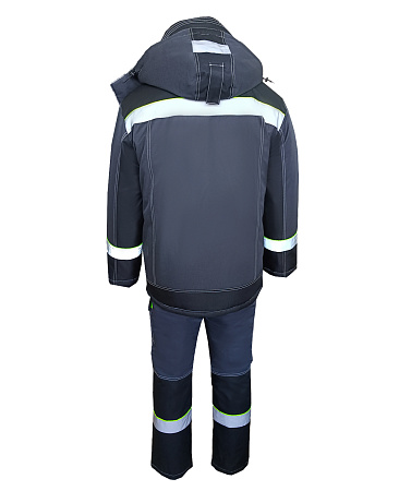 Зимний костюм мужской Эталон-Орегон-Мембрана с полукомбинезоном, темно-серый с черным  и лимонным