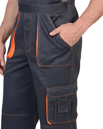 Летний полукомбинезон мужской Сириус-Crown, из смесовой ткани, темно-серый с оранжевым