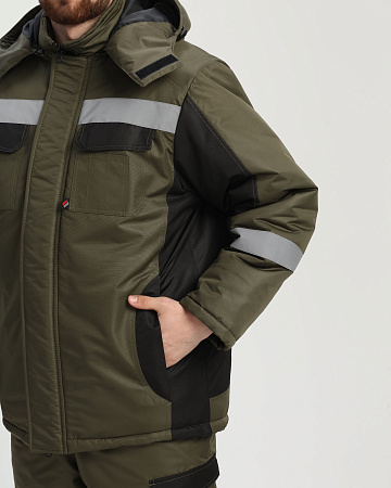 Зимний костюм мужской Факел-Вектрон-2 с полукомбинезоном, хаки с черным