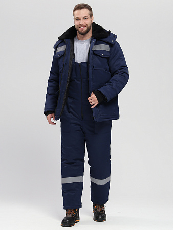 Зимний костюм мужской Факел-Мастер-Ультра с полукомбинезоном, из смесевой ткани, темно-синий