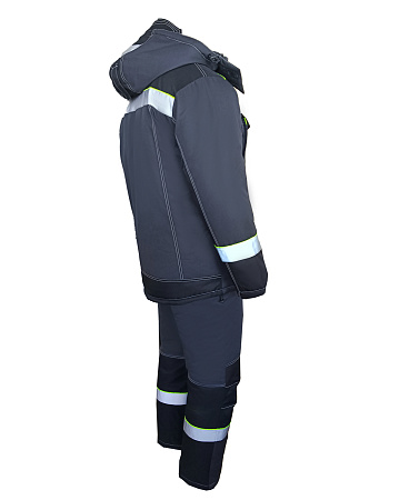 Зимний костюм мужской Эталон-Орегон-Мембрана с полукомбинезоном, темно-серый с черным  и лимонным