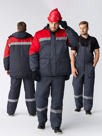 Зимний костюм мужской Факел-Баррик-2 с полукомбинезоном, темно-серый с красным