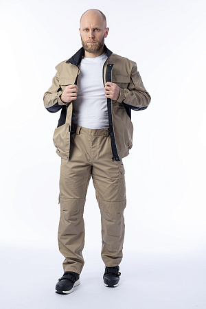 Летний костюм мужской Brodeks KS 201 + KS 301, бежевый с черным Летний костюм мужской Brodeks KS 201 + KS 301, бежевый с черным