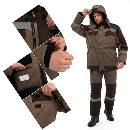 Зимний костюм мужской Эталон-Берген с брюками, бежевый с т. коричневым