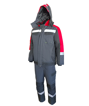 Зимний костюм мужской Эталон-Юкон Мембрана с полукомбинезоном, темно-серый с черным и красным Зимний костюм мужской Эталон-Юкон Мембрана с полукомбинезоном, темно-серый с черным и красным