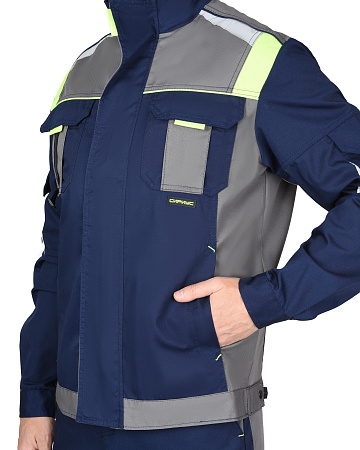 Летняя куртка мужская Сириус Стан, синяя со средне-серым и лимонной отделкой