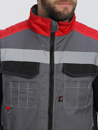 Зимний жилет мужской Факел-Вектрон смесовая ткань, темно-серый с красным